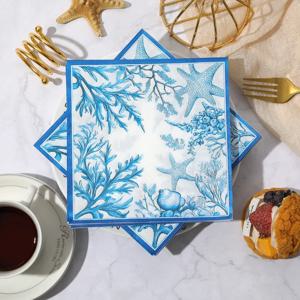 20pcs 33cm 2Ply 오션 블루 불가사리 인쇄 냅킨 뜨거운 판매 네이티브 목재 펄프 파티 장식 티슈 DIY 데쿠파주 종이