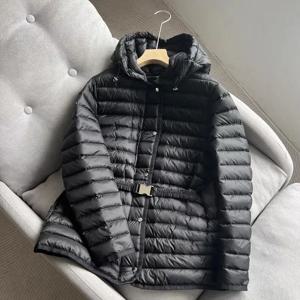 화이트 덕다운 숏 패딩 재킷 여성용 가을 겨울 신상품 가볍고 세련된 벨트 슬리밍 후드 코트