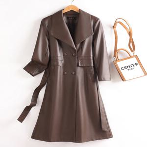 하이얼 닝 정품 가죽 자켓 여성용 중간 길이 허리 조절 가능 양가죽 코트 2025 신상 고급스러운 가죽 윈드브레이커