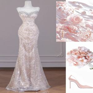 우아한 피쉬테일 이브닝 드레스 여성용 신상 2026 하이엔드 웨딩드레스 결혼식 와인 서빙 호스티스 롱 슬리브