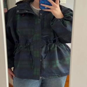 빈티지 체크 여성 재킷 오버사이즈 루즈 스탠드 칼라 코트 긴 소매 후드 레이스업 아우터웨어 2025 신상 가을 여성 스트리트웨어