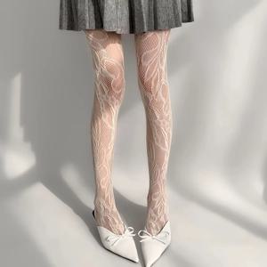 섹시한 플로럴 타이츠 시스루 오픈워크 자카드 레이스 망사 팬티스타킹 여성 패션 디자인 스트레치 메쉬 스타킹 엘라스틱 레깅스
