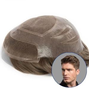 남성용 파인 모노 헤어 시스템, 모노와 스킨 하이브리드 통기성 모발 보형물, 인모 부분 가발