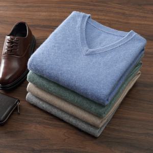 가을/겨울 신상 남성용 100% 캐시미어 풀오버 비즈니스 캐주얼 솔리드 니트 스웨터 루즈핏 V넥 탑 기본 두꺼운 따뜻한 점퍼