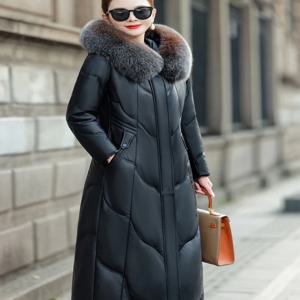 카페미 두꺼운 롱 오버니 여성용 다운 코트 가죽 재킷 모직 퍼 칼라 출퇴근 스타일 중국 브랜드 겨울 코트