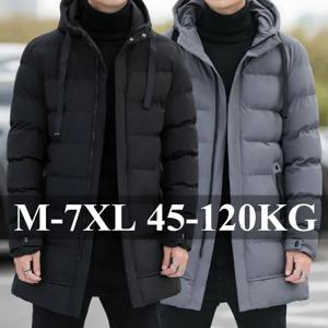M-7XL 플러스 사이즈 남성 파카 재킷 중간 길이 가을 겨울 두꺼운 따뜻한 면 코트 캐주얼 후드 솔리드 컬러 남성 의류