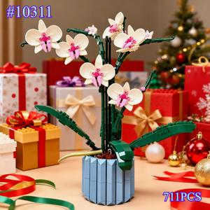 아이콘 인공 꽃 부케 난초 화분 모델 블록 성인용 식물 시리즈 할로윈 크리스마스 선물에 적합