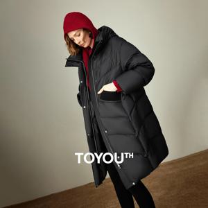 TOYOUTH 여성 다운 재킷 2025 겨울 신상 90% 다운 스마트 캐주얼 퍼지 컬러블로킹 루즈 따뜻한 외투