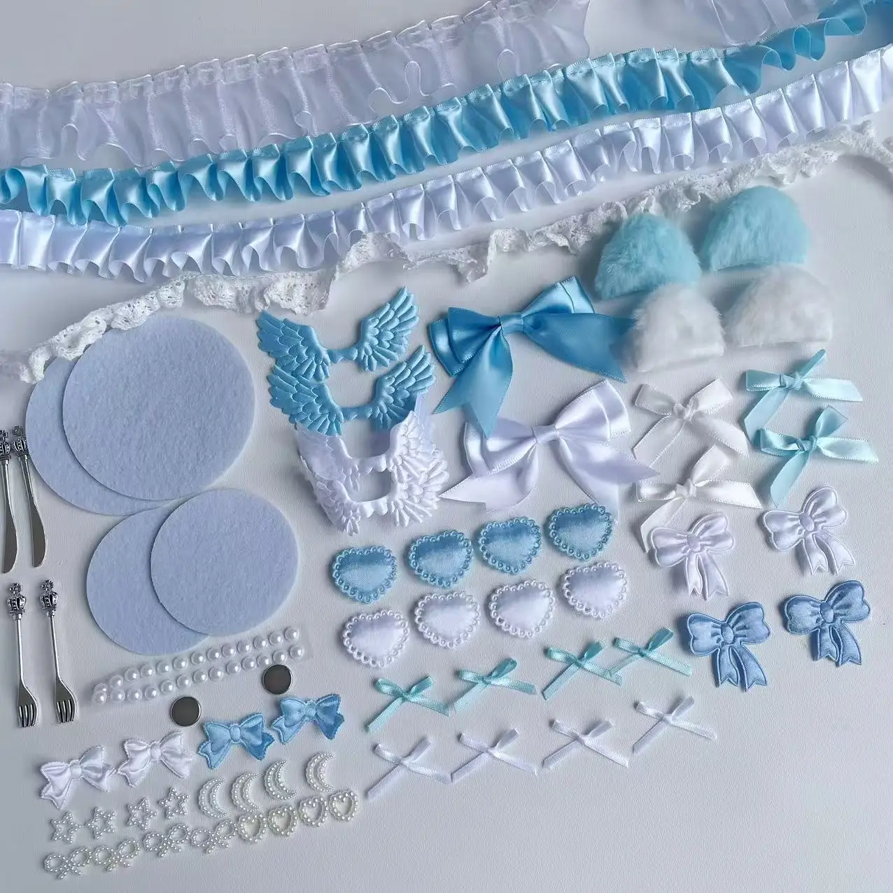 바 처프 컬러 소재 팩 세트 컬렉션 걸리 핑크 리본 레이스 액세서리 통증 가방 지원 액세서리