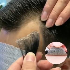100% 인모 남성용 PU 이마 패치 헤어피스 사이드번 가발 투명 무봉제 초박형 스킨 헤어라인 사이드번 패치