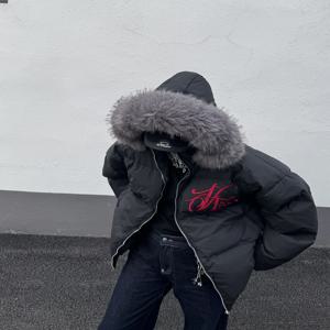 레트로 아메리칸 다운 재킷 코트 남녀공용 겨울용 두꺼운 코튼 패딩 하이센세이션 멋진 마운틴 이글 자수