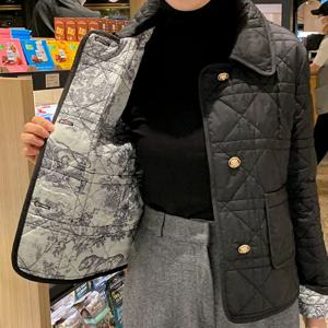 스타일리시한 한국 레트로 코튼 포플린 재킷 다이아몬드 패턴 칼라 여성 패셔너블 아우터 겨울 시즌 출시