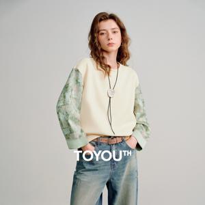 TOYOUTH 여성 후드티 2026 봄 신상 페이크 투피스 스플라이싱 자카드 캐주얼 스웨트셔츠 탑