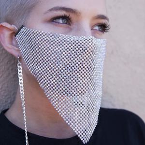 패션 반짝이 라인스톤 페이스 쉴드 여성용 럭셔리 메탈 스팽글 크리스탈 마스크 액세서리 레이브 파티 페스티벌 클럽 페이스 마스크