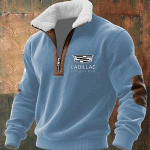 2026년 신상 남성용 퍼 안감 후드티 가을 겨울 캐딜락 크루넥 캐주얼 매칭 모터사이클 재킷