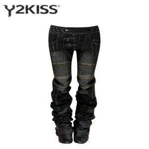 여성용 다크 아카데미아 로우 라이즈 스택드 진스 아메리칸 레트로 데님 팬츠 Y2k 아비 디자이너 스키니 진스 하라주쿠 일본 고블린