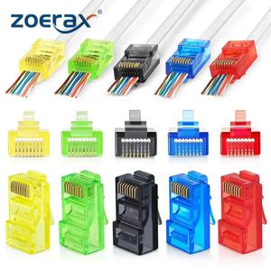 50PCS RJ45 Cat6 패스 스루 커넥터, 다양한 색상 EZ-압착 모듈형 플러그(고체 또는 연선 UTP 네트워크 케이블용)