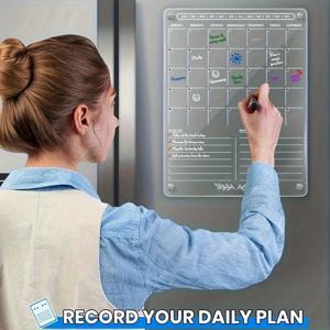 1세트 2D 평면 투명 아크릴 자석 냉장고 달력 (건식 지우개 마커 포함) - 냉장고용 월간 및 주간 플래너