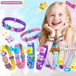 DIY 소녀용 비즈 팔찌 키트, 수제 장난감, 알파벳 참, 안전한 탄성끈, 3세 이상, 교육용 어린이 공예 장난감