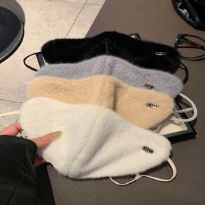 인조 토끼털 따뜻하고 푹신한 마스크 여성용 겨울 고급스러운 입체형 작은 얼굴 방한 자전거용 방풍 방한 마스크