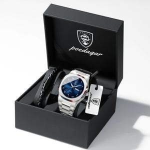 포에다가 탑 패션 남성용 시계 방수 요일 날짜 표시 남성 손목시계 쿼츠 스테인리스 스틸 커플 시계 남자친구 선물 레로즈