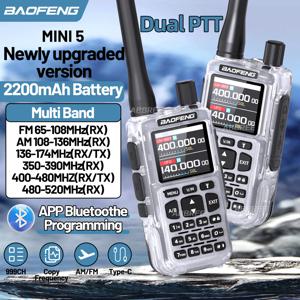 BAOFENG MINI 5 새로운 업그레이드 워키 토키 무선 복사 주파수 2200mAh 배터리 블루투스 APP 프로그래밍 UV-5R 미니 햄 라디오