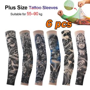 6개입/세트 타투 슬리브 남성용 자전거 낚시용 UV 차단 신축성 통기성 파티 스포츠 쿨링 스트리트 타투 팔토시