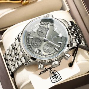 포에다가 남성용 패션 시계, 날짜 표시 크로노그래프 스테인리스 스틸 남자친구 손목시계, 방수 야광 커플 쿼츠 시계