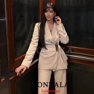 KONDALA Office Lady 세련된 화이트 여성 블레이저 정장 솔리드 긴 소매 블레이저 롱 지퍼 바지 패션 2026 봄 여름 정장