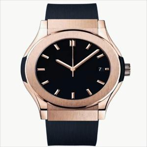 새로운 남성용 자동 기계식 시계 블루 블랙 가죽 사파이어 로즈 골드 손목시계 42mm