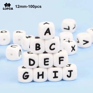 LOFCA 12mm 100pcs 실리콘 편지 구슬 알파벳 젖니가 남 구슬 Teether 영어 편지 젖니가 남을위한 식품 학년 아기 간호