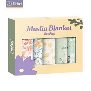 Elinfant 5pcs 선물 세트 대나무 면화 모슬린 턱받이 Burp Cloth 100% Cotton 60*60cm 2 레이어 아기 스카프 손수건