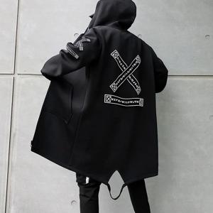새로운 남성 streetwear 블랙 자켓 및 코트 힙합 하라주쿠 후드 남성용 윈드 브레이커 오버 코트 남성 의류 아웃웨어 M-5XL
