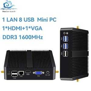 Helorpc1LAN 8USB 산업용 미니 PC, 윈도우 7, 8/10 우분투 리눅스, 와이파이 웨이크업, LAN 데스크탑 컴퓨터, 8G, 128G, DDR3, MSATA 지지대