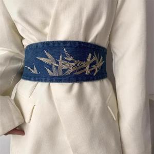 여성 패션 빈티지 자수 블루 데님 코르셋, 여성 커머번드 코트, 허리띠 원피스 장식, 와이드 벨트 J311