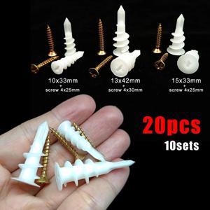 석고보드용 셀프 드릴링 드라이월 앵커 10세트, 탭핑 나사 포함, 석고보드, 중공벽, 플라스틱 나일론 확장 플러그