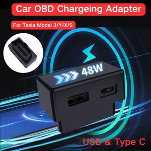 프리미엄 OBD2 스플리터 충전 어댑터 테슬라 모델 3/Y/X/S 듀얼 USB & 타입-C OBD 허브 고속 충전 전원 차량 액세서리