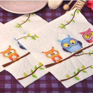 부엉이 인쇄 냅킨 만화 시리즈, 웨딩 레스토랑 호텔 파티 종이 플레이스매트, 식품 등급, 2 겹 33x33cm, 도매, 신제품, 20 개/팩