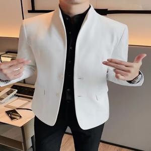 남성용 화이트/블랙 블레이저 싱글 브레스트 정장 남성 정장 재킷 남성용 무대 의류 남성용 블레이저 파티 용 코트 1 개