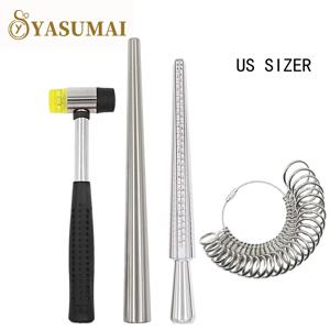 Yasumai 4PCS 링 맨드릴 Sizer 도구 금속 맨드릴 손가락 크기 측정 스틱 링 Sizer Guage 고무 보석상 망치