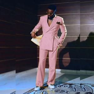 우아한 남성 정장 솔리드 컬러 더블 브레스트 피크 라펠 럭셔리 2피스 재킷 바지 전체 맞춤 드레스