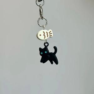 검은 고양이 Kawaii Y2K 전화 매력 펜던트 귀여운 애니메이션 열쇠 고리 액세서리 iP 15 CCD 카메라 Airpods 이어폰 Schoolbag New