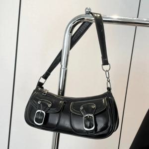 여성용 PU 가죽 숄더백, 소형 더블 포켓 디자인, 여성용 언더암 백, Y2k 빈티지 여성 핸드백, 클러치 지갑, 패션