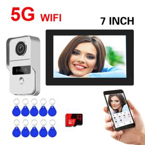 5G Wifi TUYA 1080P 7 인치 터치 스크린 비디오 인터콤 액세스 제어 비디오 초인종 시스템 도어폰 도어 RFID 잠금 해제 카메라