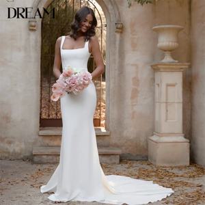 클래식 인어 웨딩 드레스, 2025 스퀘어 칼라 스파게티 스트랩, 오픈 백 버튼, 신부 가운, 맞춤형