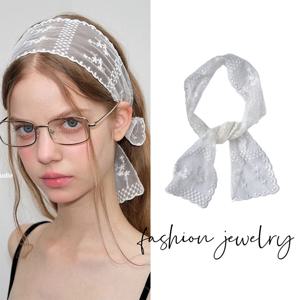 달콤한 꽃 레이스 넥 스트랩 드레싱 장식 한국어 스타일 헤어 밴드 Neckerchief 투명 긴 리본 머리 스카프