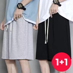 1+1 남성 편안한 착용감 캐주얼 루즈핏 남성용 허리 스트링 밴딩 5부 스포츠 반바지 HP0411