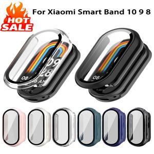 샤오미 미 밴드 10 9 8용 강화유리+PC 케이스 커버, 충격 방지 풀 하드 스크린 보호필름, 샤오미 스마트 밴드 10 9 액세서리