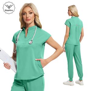 Niaahinn 의료 유니폼 여성 스크럽 세트 간호 기사 건강 서비스 유니폼 의료 스크럽 도매 미용실 유니폼