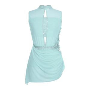 여성 피겨 스케이팅 댄스 드레스 아플리케 꽃 레오타드 서정적 댄스 의상 민소매 백리스 쉬어 메쉬 오버레이 드레스